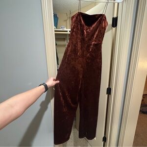 Dynamite Rich Brown Velvet Jumpsuit